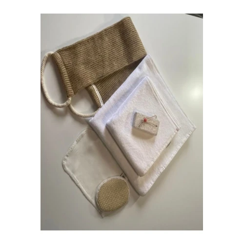 %100 Keten Sırt Lifi, Yüz Lifi, Kese, Ponza Taşı 1. Sınıf Baş Ve Vücut Havlusu 6lı Banyo Hamam Seti TdrTR
