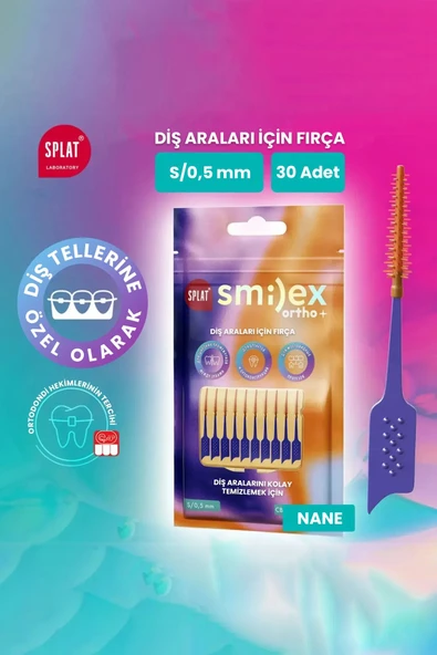 Splat 0,5mm S Beden Elastik Uçlu Diş Arası Fırçası Smilex Ortho Nane Aromalı