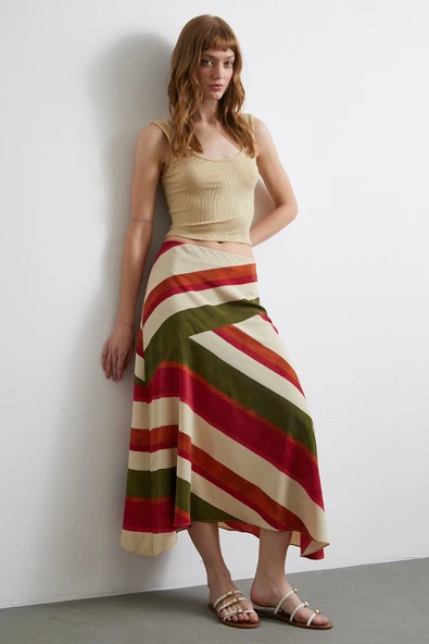 Chery Çizgili Verev Etek Bej ürün görseli