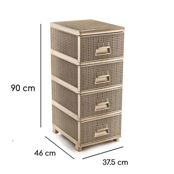 Omnipazar SY-4553 Örgü Desen Plastik Komidin Mutfak Sebzelik 4 Katlı Krem - 2