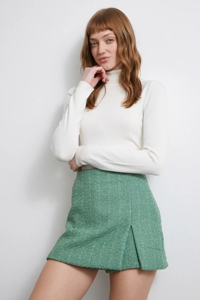 Yırtmaçlı Şort Etek Yeşil - Resim 4