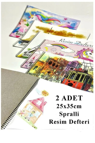 25x35 cm  spiralli resim defteri 2  Adet 15 yaprak Spiralli Orta Boy Resim Defteri Karton Kapak 110 gr