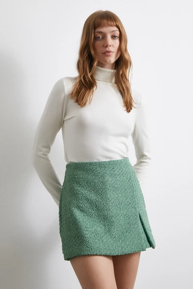 Yırtmaçlı Şort Etek Yeşil - Resim 3