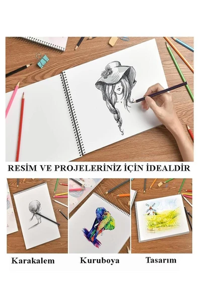 25x35 cm  spiralli resim defteri 4  Adet 15 yaprak Spiralli Orta Boy Resim Defteri Karton Kapak 110 gr - 2