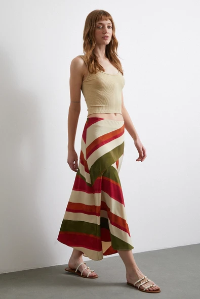 Chery Çizgili Verev Etek Bej - Resim 3