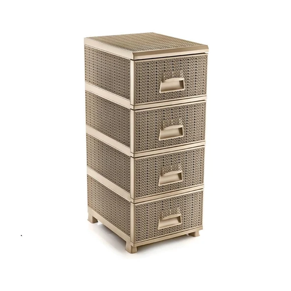 Omnipazar SY-4553 Örgü Desen Plastik Komidin Mutfak Sebzelik 4 Katlı Krem