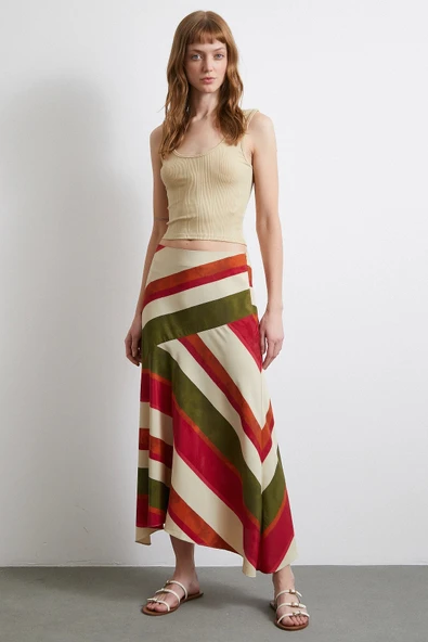 Chery Çizgili Verev Etek Bej - Resim 2