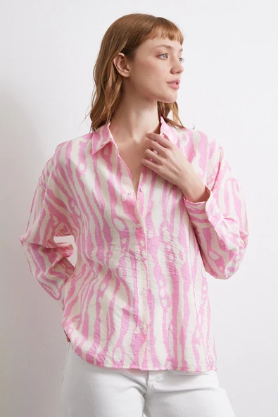 Zebra Desen Modal Gömlek Pembe