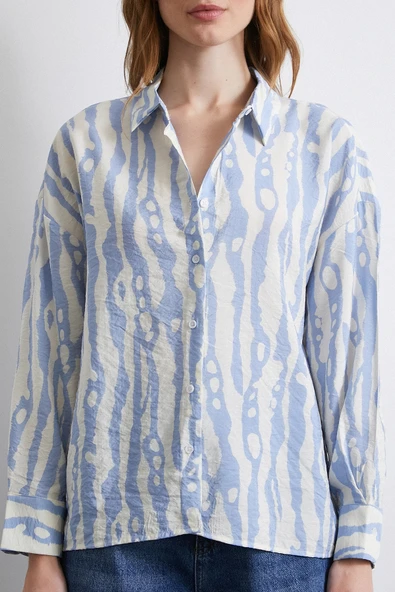 Zebra Desen Modal Gömlek Mavi - Resim 2