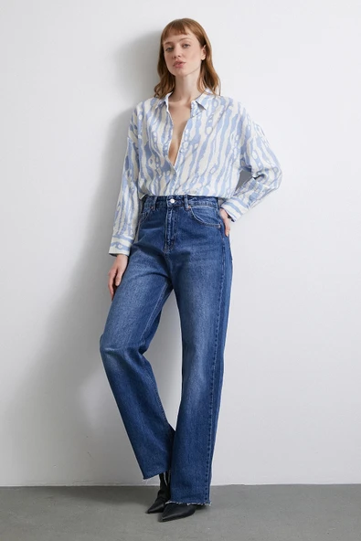 Zebra Desen Modal Gömlek Mavi - Resim 4