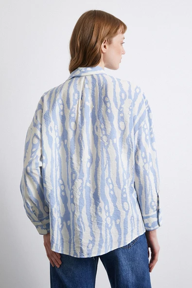 Zebra Desen Modal Gömlek Mavi - Resim 3
