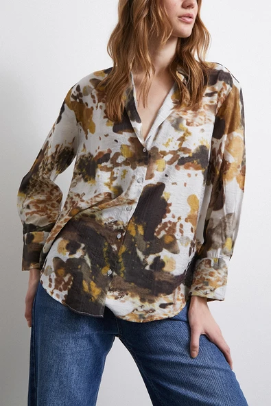 Batik Desen Vual Gömlek Haki