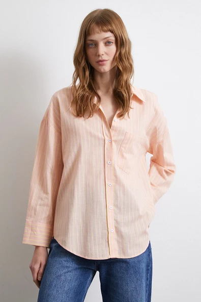 Filamingi Çizgili Gömlek Pudra - Resim 5