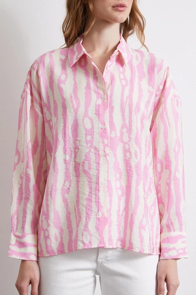 Zebra Desen Modal Gömlek Pembe - 2