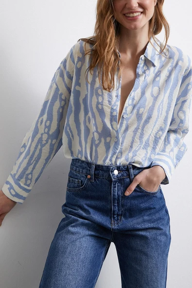 Zebra Desen Modal Gömlek Mavi ürün görseli