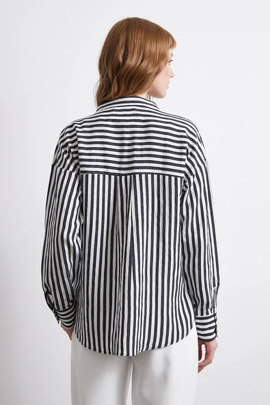 Multi Çizgili Cepli Gömlek Siyah - Resim 6