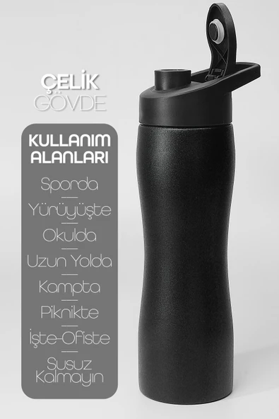 2li Komple Paslanmaz Çelik Matara Geniş Ağız Mat Renk Spor Matarası Suluğu Suluk Yeşil+Siyah 1153 - 3