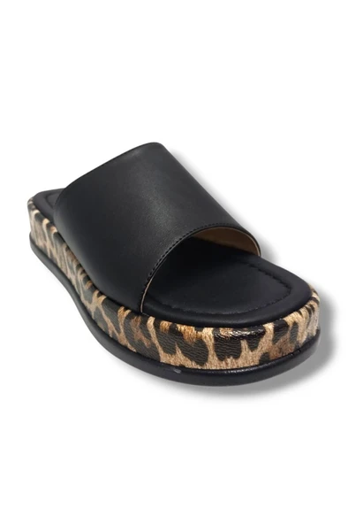 Efsun 3006-25 Deri Leopar Tek Bant Anatomik Kadın Terlik - Resim 4