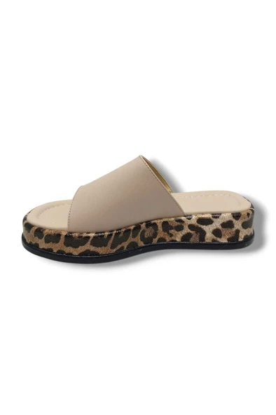 Efsun 3006-25 Deri Leopar Tek Bant Anatomik Kadın Terlik - Resim 3