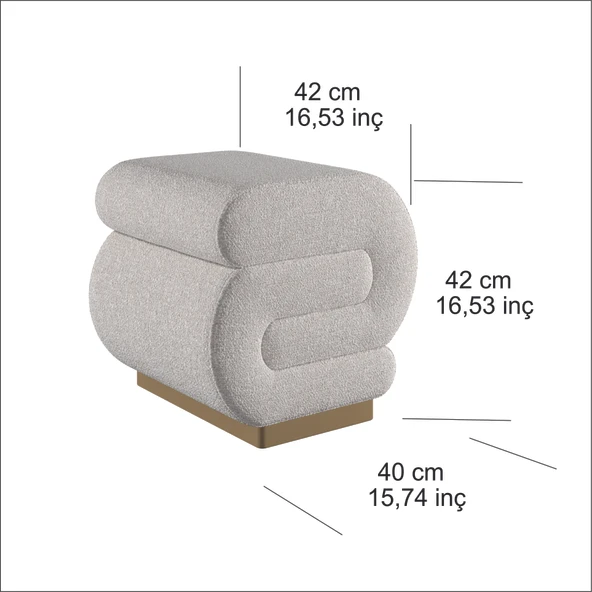 SALLY S Puf, Oturma Odası, Antre Puf, Krem, Gold Metal Ayak - 5