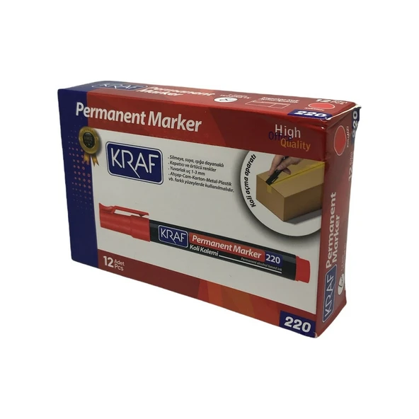 Kraf 220 Yuvarlak Uç Kırmızı Permanent Markör Kalem - 3