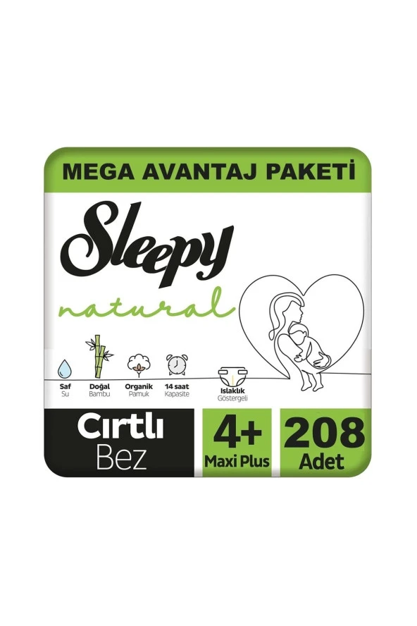 Sleepy Natural 4+ Numara Maxi Plus 208'li Bebek Bezi