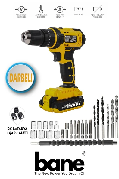 Bakır Sargı Çelik Şanzıman 2 Akülü Darbeli Vidalama Şarjlı Matkap Profesyonellerin Tercihi BANE-ST24 - 2