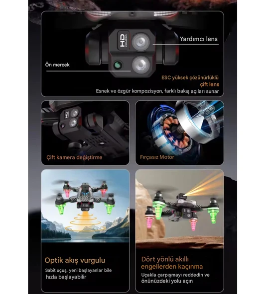 QASUL Rgb Işıklı C19S  Taşınabilir Drone 4k Hd Çift Kamera  360 Derece Engel Kaçınma - 5