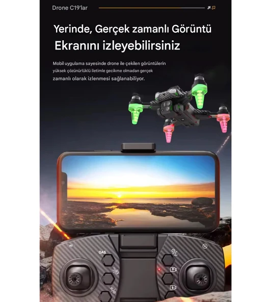 QASUL Rgb Işıklı C19S  Taşınabilir Drone 4k Hd Çift Kamera  360 Derece Engel Kaçınma - 4