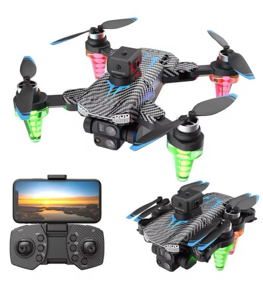 QASUL Rgb Işıklı C19S  Taşınabilir Drone 4k Hd Çift Kamera  360 Derece Engel Kaçınma