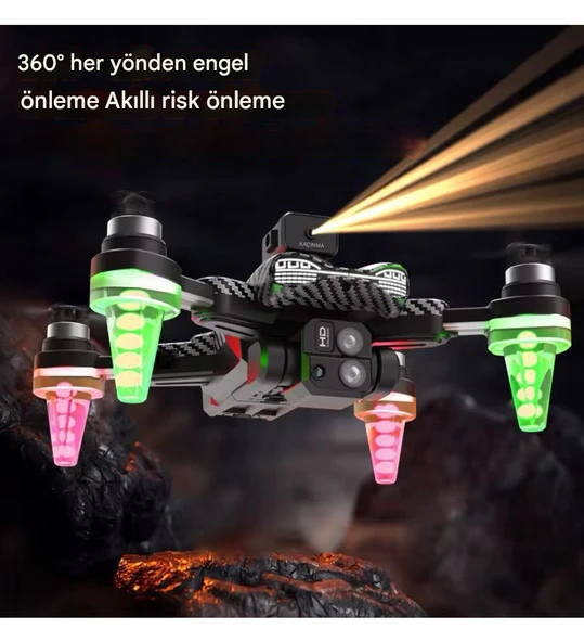 QASUL Rgb Işıklı C19S  Taşınabilir Drone 4k Hd Çift Kamera  360 Derece Engel Kaçınma - 3