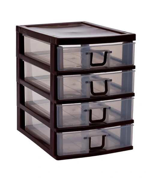 Omnipazar SY-4539 Cindy Box Mini Plastik Komidin Çekmecelik 4 Katlı Kahverengi