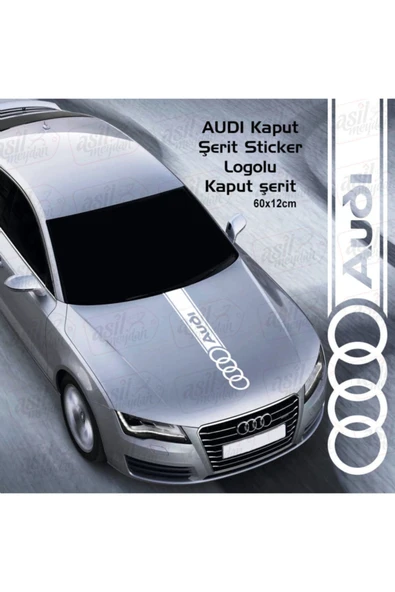 Audi İçin Uyumlu Aksesuar Oto Kaput Şerit Sticker Beyaz ürün görseli 1