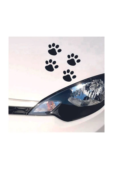 Kedi Pati İzi Oto Sticker Siyah 8 Adet