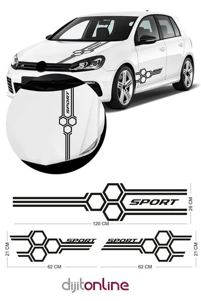 Petek Tasarımlı Oto Kaput-Marşpiyel Sticker 3 Parça 120*26 Cm/1Adet - 62*21 Cm/2 Adet ürün görseli 1