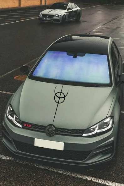 Oto Kaput Şerit Sticker Dönence Daire Tasarım Siyah 20*60 Cm - Resim 3