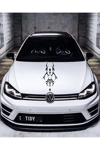 Oto Kaput Şerit Sticker Dövme Tasarımlı Siyah 25*60 Cm - 3