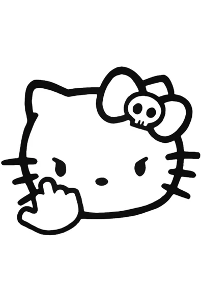 Hello Kitty Kötü Bakışlı Kedi Tasarım Sticker 20 Cm