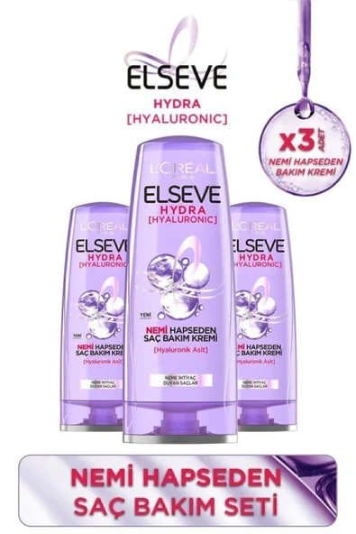 Elseve Hydra  Nemi Hapseden Saç Bakım Kremi 360 Ml 3'lü Set