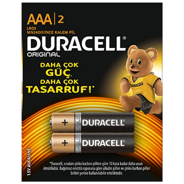 Duracell Alkalin İnce Kalem Pil (AAA) 2'Li