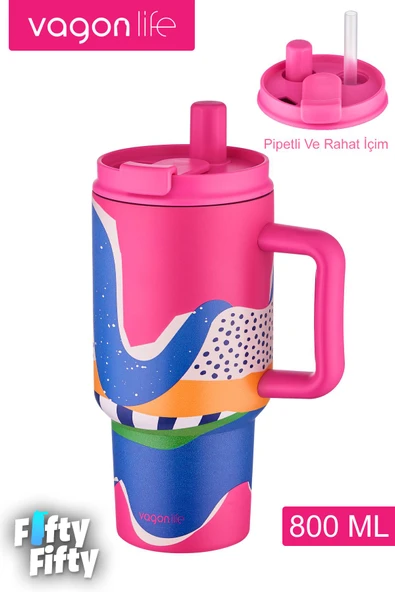 Vagonlife Tumbler Cup 800 ML Pipetli/Rahat İçim  Vakumlu Paslanmaz Çelik Termos-FFVGN8138800ML - 2