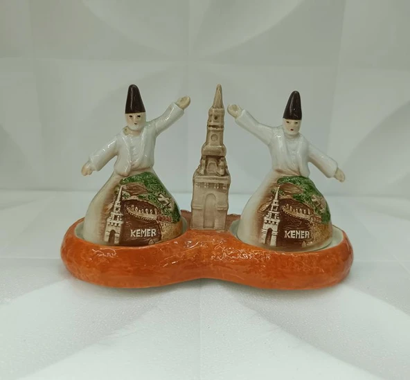 Baharatlık Tuzluk Biberlik Semazen Kemer Yazılı Kule Tabaklı Seramik Mutfak