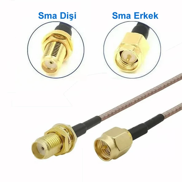 RG316 20cm Sma Erkek to Sma Dişi Kablo  RF Uzatma Kablosu Altın Kaplama Soket 0-6GHz Wi-Fi Anten Fpv Bluetooth Router Modem Koaksiyel Gps Gsm Gprs - Resim 3