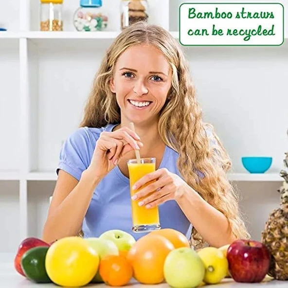 30 Adet Doğal Bambu Pipet 20 Cm Çevreyle Dost Sağlıklı Bamboo Pipet - 4
