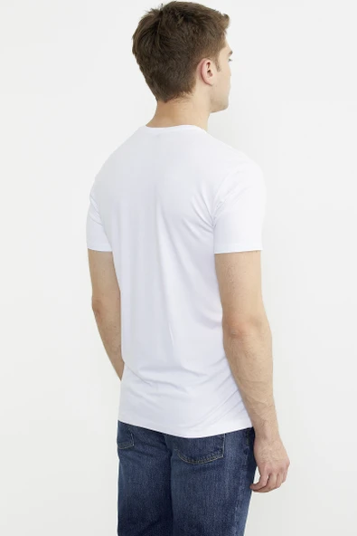 Sıfır Yaka Basic Tişört - Beyaz - 5