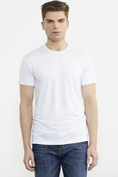Sıfır Yaka Basic Tişört - Beyaz
