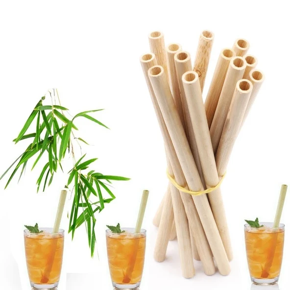 10 Adet Doğal Bambu Pipet 20 Cm Çevreyle Dost Sağlıklı Bamboo Pipet