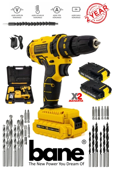 Bakır Sargı Çelik Şanzıman 2 Akülü Darbeli Vidalama Şarjlı Matkap Profesyonellerin Tercihi BANE-ST24