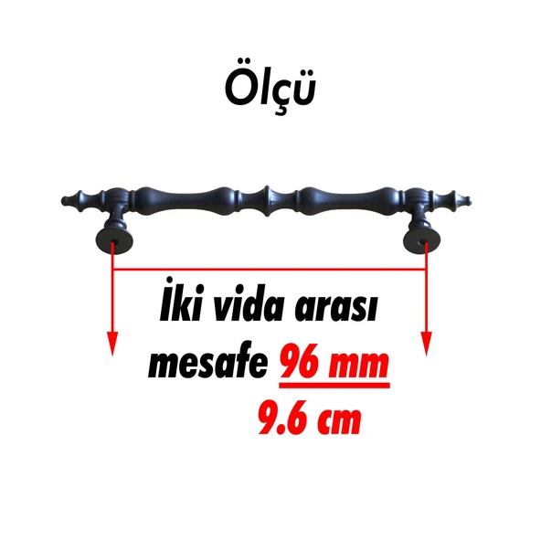 Mobilya Mutfak Dolabı Çekmece Dolap Kulpları Kapak Kulpu Kulbu Siyah 96 mm Metal Kulp - Resim 3
