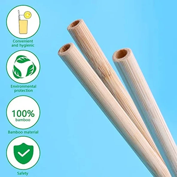 10 Adet Doğal Bambu Pipet 20 Cm Çevreyle Dost Sağlıklı Bamboo Pipet - 6